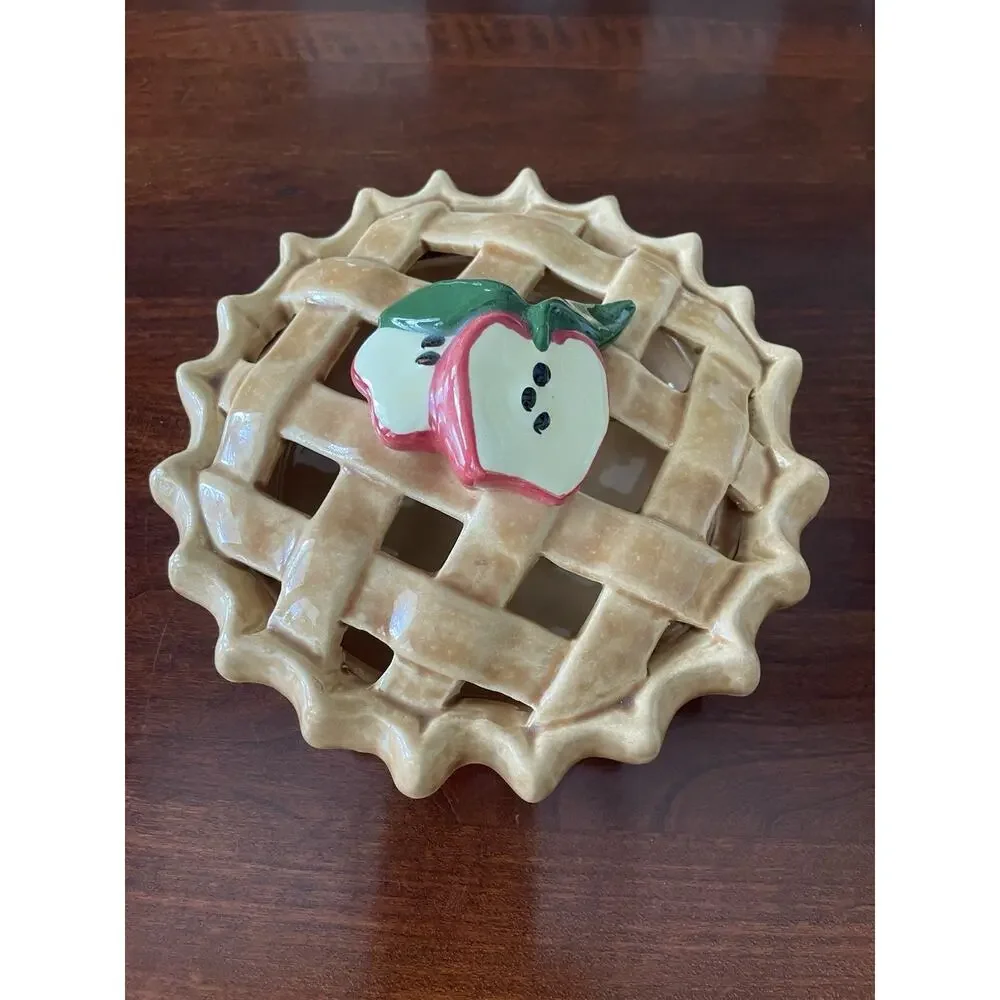 Vintage Ceramic Apple Pie Potpourri Keeper Lattice Lid Country Cottagecore Decor